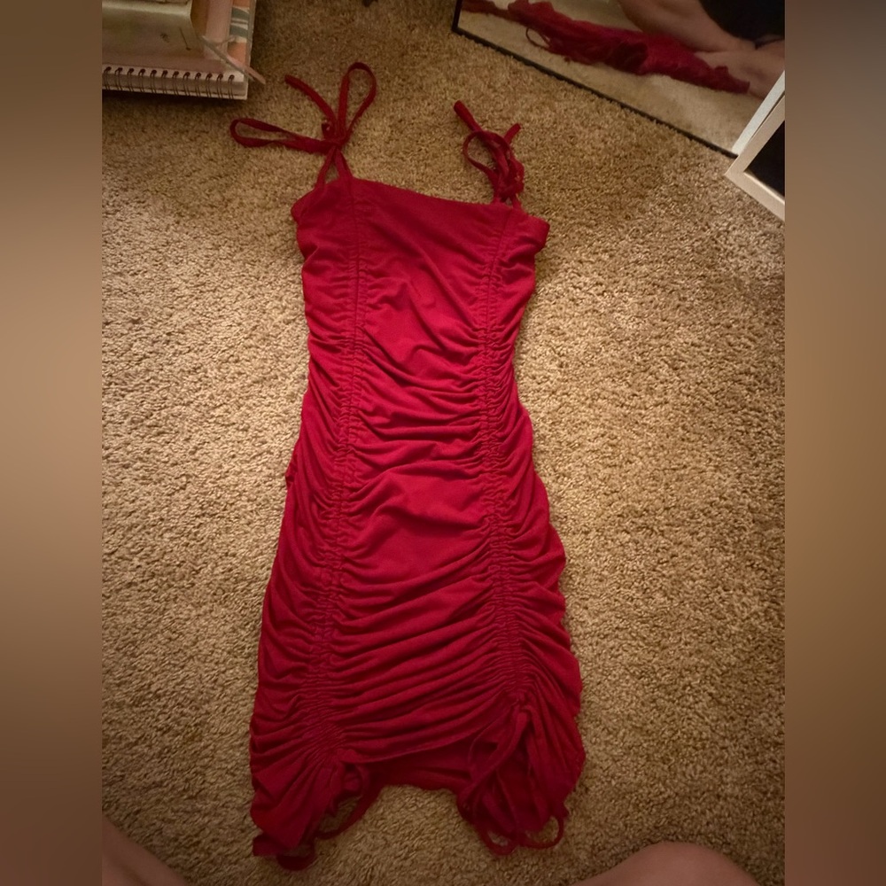 Red Snitched Mini Dress - Picture 6 of 8
